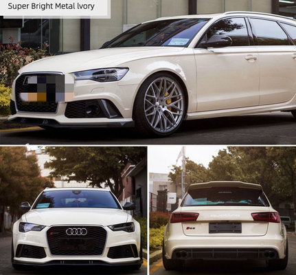 PET Swipeable Metallic Ivory Gloss Car Wrap Film 4.8MIL Thickness