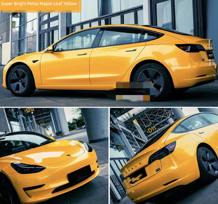 Metallic Maple Leaf Yellow Gloss Car Vinyl Wrap Keep Paint Away From Scratches
