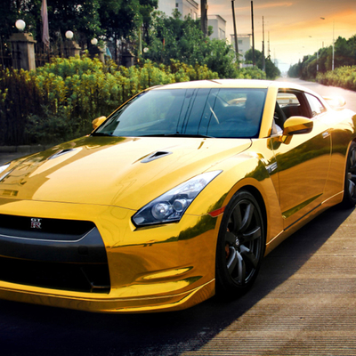 High Gloss Gold Chrome Car Vinyl Wrap Air Release Slideable 140gsm