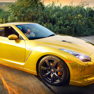 High Gloss Gold Chrome Car Vinyl Wrap Air Release Slideable 140gsm