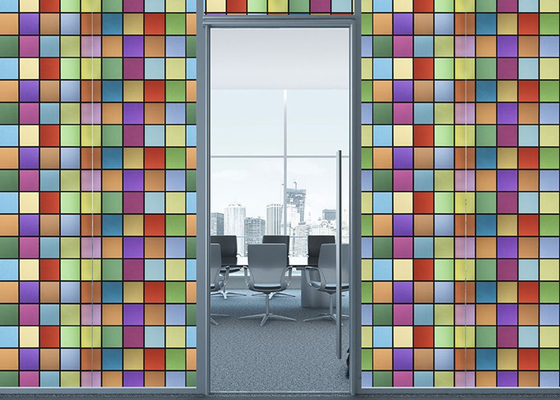 Sunproof Decorative Window Glass Film Colored Squares Pattern