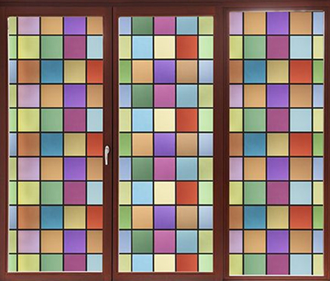 Sunproof Decorative Window Glass Film Colored Squares Pattern
